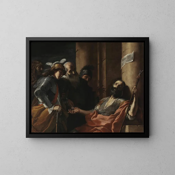 Belisaire empfängt die Almosen - Mattia Preti — gerahmtes Bild an der Wand