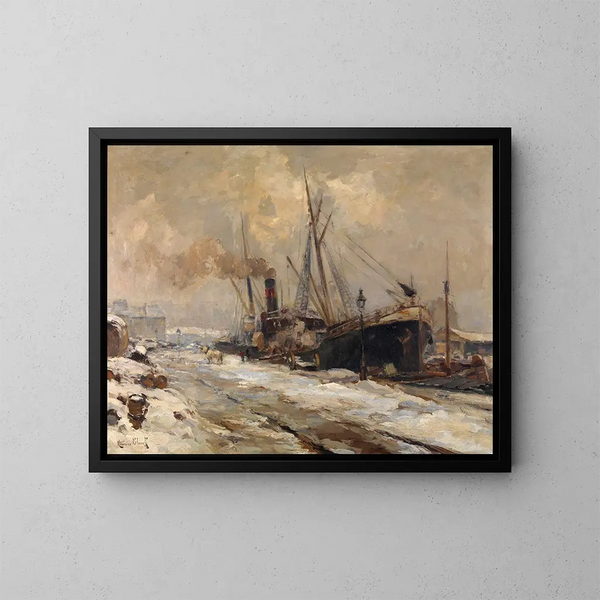 Hafen von Antwerpen im Winter - Maurits Blieck — gerahmtes Bild an der Wand