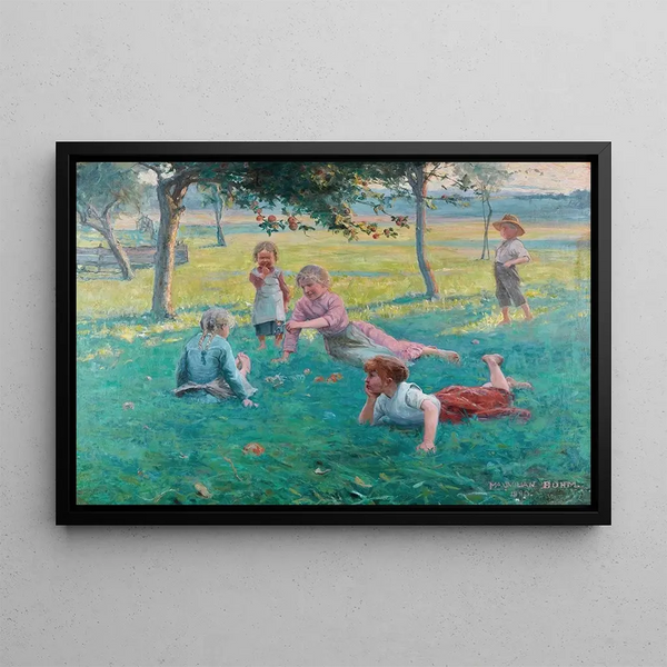 Kinder liegend im Gras - Max Bohm — gerahmtes Bild an der Wand