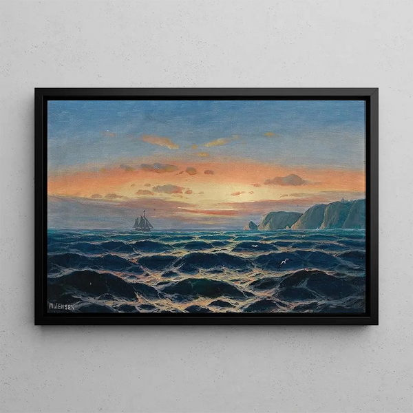 Segelboot in Küstennähe im Abendlicht - Max Jensen — gerahmtes Bild an der Wand