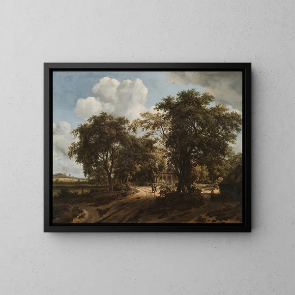 Ein Häuschen im Wald - Meindert Hobbema — gerahmtes Bild an der Wand