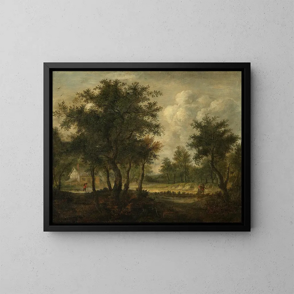Landschaft mit Figuren - Meindert Hobbema — gerahmtes Bild an der Wand