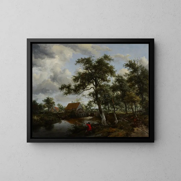 Landschaft mit Wasser-Mühle - Meindert Hobbema — gerahmtes Bild an der Wand