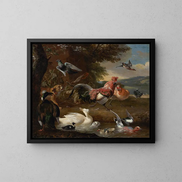 Hühner und Enten - Melchior d'Hondecoeter — gerahmtes Bild an der Wand