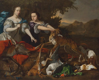 Melchior dHondecoeter - Portrait of a lady in as the goddess Diana and her attendant with the spoils of the chase.webp