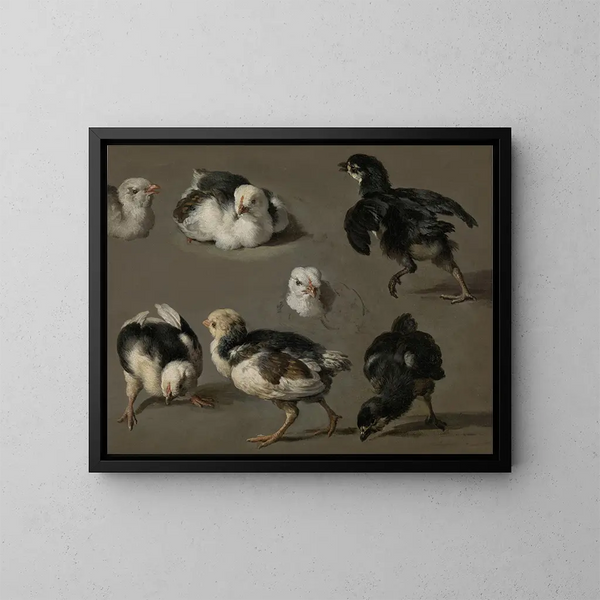 Sieben Küken - Melchior d'Hondecoeter — gerahmtes Bild an der Wand