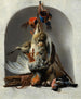 Naturmorte mit Vögeln und Jagdausrüstung in einer Nische - Melchior d'Hondecoeter — Ansicht des Kunstwerks