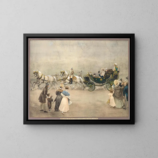 Ihrer kaiserlichen und königlichen Hoheiten Erzherzog Franz Karl und Erzherzogin Sophie mit ihren Kindern Franz Joseph und Karl Ludwig in einer Kutsche mit vier Pferden - Menci Clement Crnčić — gerahmtes Bild an der Wand