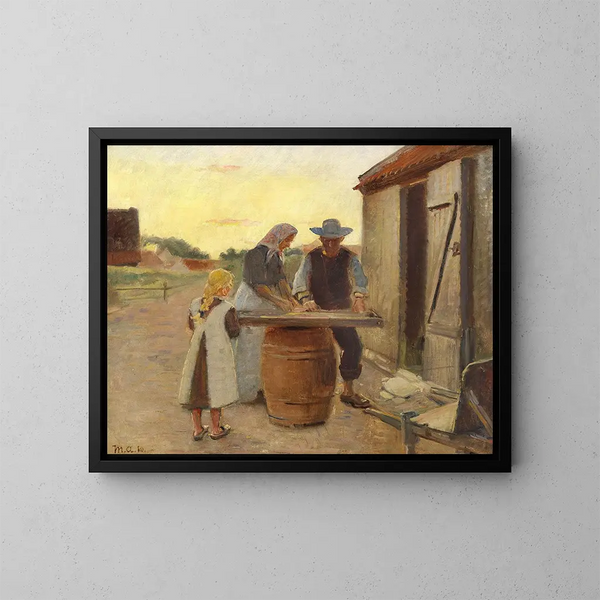 Familie der Fischer bei der Arbeit - Michael Ancher — gerahmtes Bild an der Wand