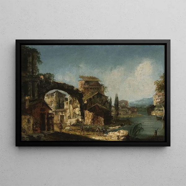 Landschaft mit Ruinen - Michele Marieschi — gerahmtes Bild an der Wand