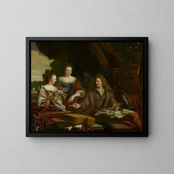 David, Agneta und ihre Tochter Catherina de Neufville - Michiel van Musscher — gerahmtes Bild an der Wand
