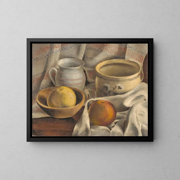 Naturstillleben mit Keramikgefäßen und Äpfeln - Mikuláš Galanda — gerahmtes Bild an der Wand