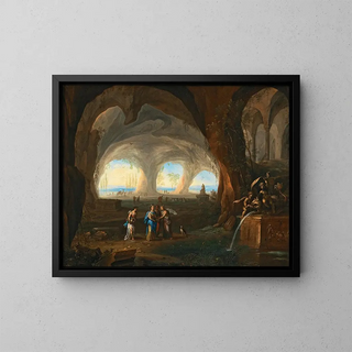 Monogramist MM - Grotto interior with women in antique dress at a fountain.webp