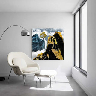 Montagne dorée | Collage artistique | Reproduction Tableau Décoration murale affiche copie