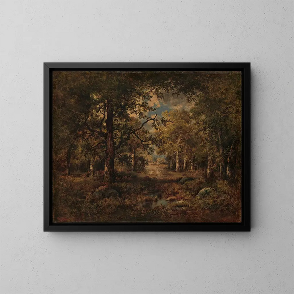 Eine Aussicht durch die Bäume von Fontainebleau - Narcisse Virgile Diaz de la Peña — gerahmtes Bild an der Wand