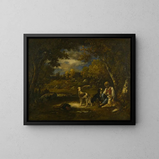 NarcisseVirgile Diaz de La Pea - Boy With His Dogs In A Wood.webp