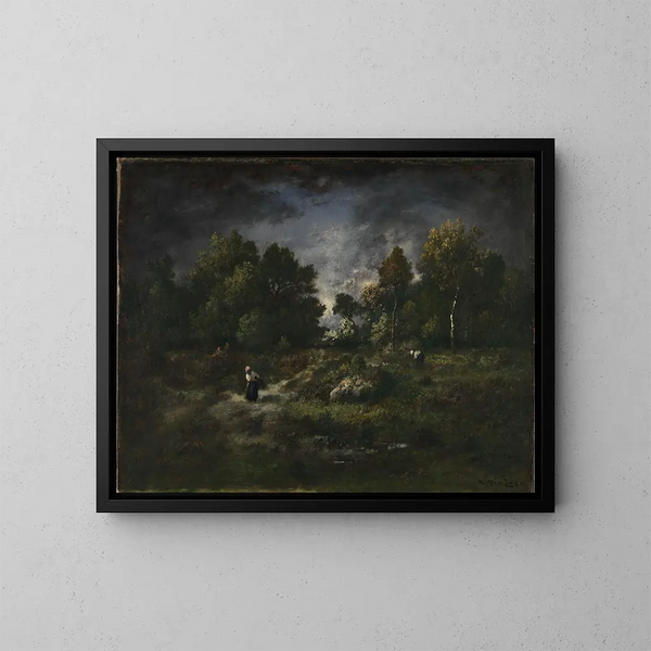 Versammlung von Bündelbindern in einer bewaldeten Landschaft - Narcisse Virgile Diaz de la Peña — gerahmtes Bild an der Wand