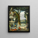 Natur stillleben mit Pfauenblumen, Früchten und einer japanischen Vase, eine weite Parklandschaft im Hintergrund - Narcisse Virgile Diaz de la Peña — gerahmtes Bild an der Wand