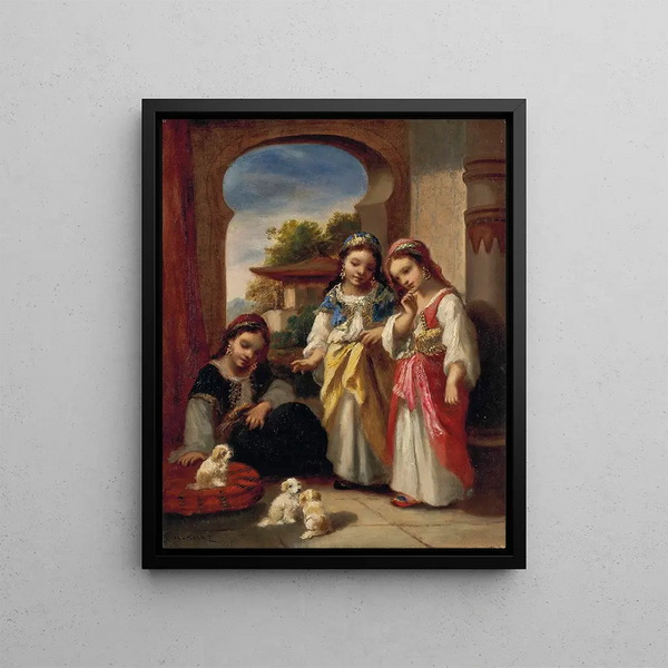 NarcisseVirgile Diaz de La Pea - Trois fillettes et trois chiots en Turquie.webp