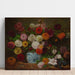 Reproduktion des Gemäldes Naturstillleben mit Dahlien, Zinnien, Stockrosen und Pflaumen - Eugène Delacroix