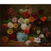 Reproduktion des Gemäldes Naturstillleben mit Dahlien, Zinnien, Stockrosen und Pflaumen - Eugène Delacroix