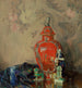 Naturmorte mit roter Vase und asiatischen Figuren - Emil Carlsen — Ansicht des Kunstwerks