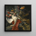 Stillleben mit Pfingstrosen, Rosen und anderen Blumen in einer Terrakottavase mit einem Schwan, einem Pfau und einem Wildschweingeweih, das auf einem roten Draper und einem antiken architektonischen Fragment ruht - Pieter Boel — gerahmtes Bild an der Wand