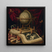 Vanitas-Kunstdruck mit einer Weltkugel, einem Buch, Muscheln, einer Schlange und Schmetterlingen - Carstian Luyckx — gerahmtes Bild an der Wand
