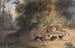 Lévrier und Hündin, die bei einem Teich im Wald einen Hirsch fängt - Newton Limbird Smith Fielding — Ansicht des Kunstwerks