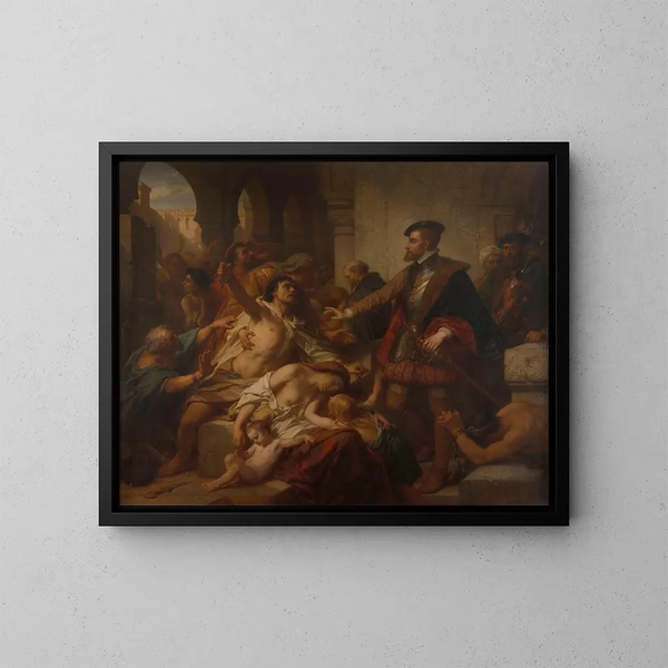 Charles V befreit die Sklaven in Tunis - Nicaise De Keyser — gerahmtes Bild an der Wand