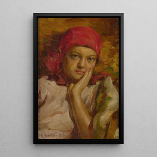 Nicholas B Haritonoff - Portrait of a girl in a red scarf.webp