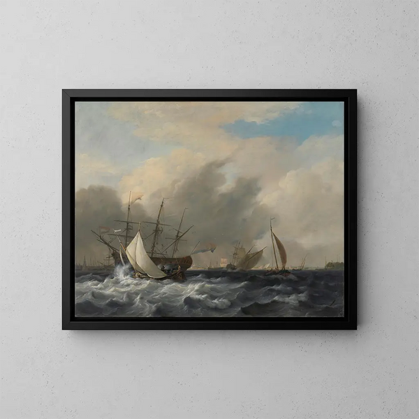 Das Kriegsschiff der Marine in Amsterdam am Westerlaag in Amsterdam - Nicolaas Baur — gerahmtes Bild an der Wand