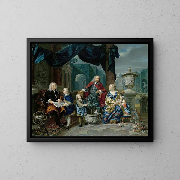 Portrait de David van Mollem avec sa famille - Nicolaas Verkolje — gerahmtes Bild an der Wand