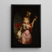 Portrait eines Jungen in klassischer Kleidung mit einem Stieglitz und einem Spaniel - Nicolaes Maes — gerahmtes Bild an der Wand
