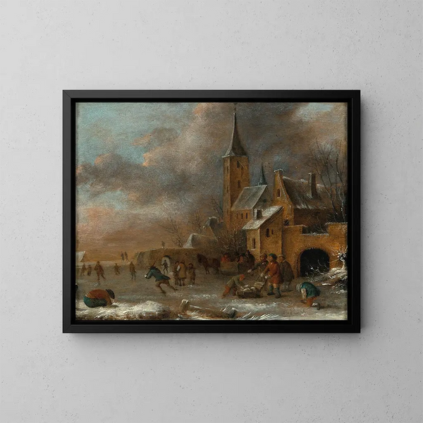 Ein Winterlandschaft mit Eisläufern - Nicolaes Molenaer — gerahmtes Bild an der Wand