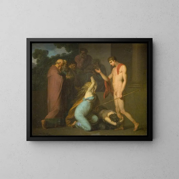 Ismène und Antigone appellieren bei Theseus - Nicolai Abildgaard — gerahmtes Bild an der Wand