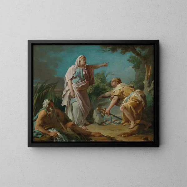 Aethra, die ihrem Sohn Theseus den Ort zeigt, an dem sein Vater seine Waffen versteckt hatte - Nicolas-Guy Brenet — gerahmtes Bild an der Wand