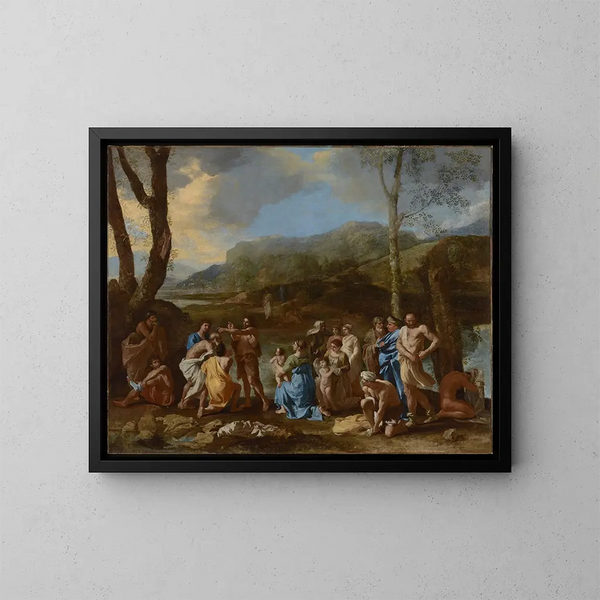 Saint Jean Baptiste im Jordan - Nicolas Poussin — gerahmtes Bild an der Wand