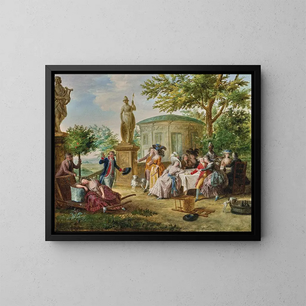 Elegante Figuren, die in einem klassischen Garten speisen - Niklas Lafrensen — gerahmtes Bild an der Wand