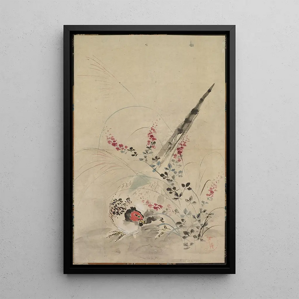 Fasan und Kräuter - Ogata Kōrin — gerahmtes Bild an der Wand