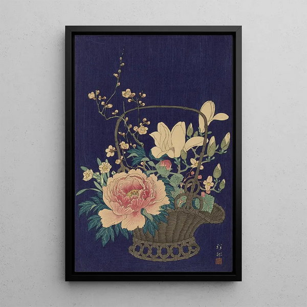 Blumenkorb aus Bambus - Ohara Koson — gerahmtes Bild an der Wand