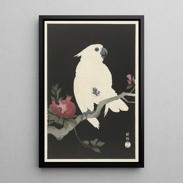 Cacatoès et grenade - Ohara Koson — gerahmtes Bild an der Wand