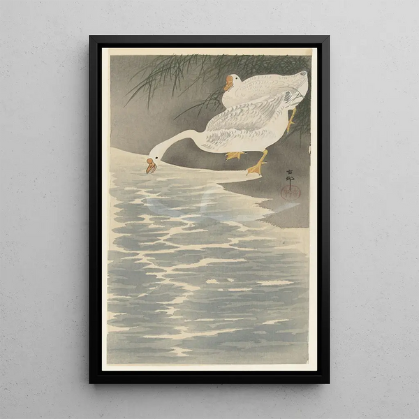 Gänse am Ufer - Ohara Koson — gerahmtes Bild an der Wand