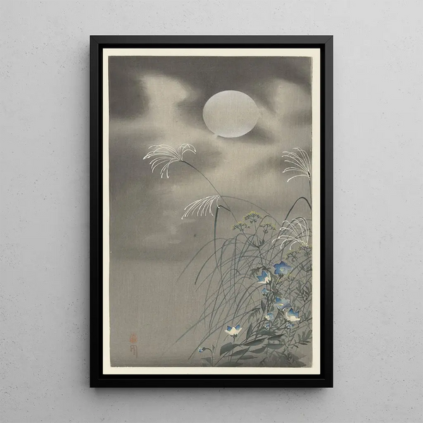 Kräuter und Blumen bei vollem Mond - Ohara Koson — gerahmtes Bild an der Wand