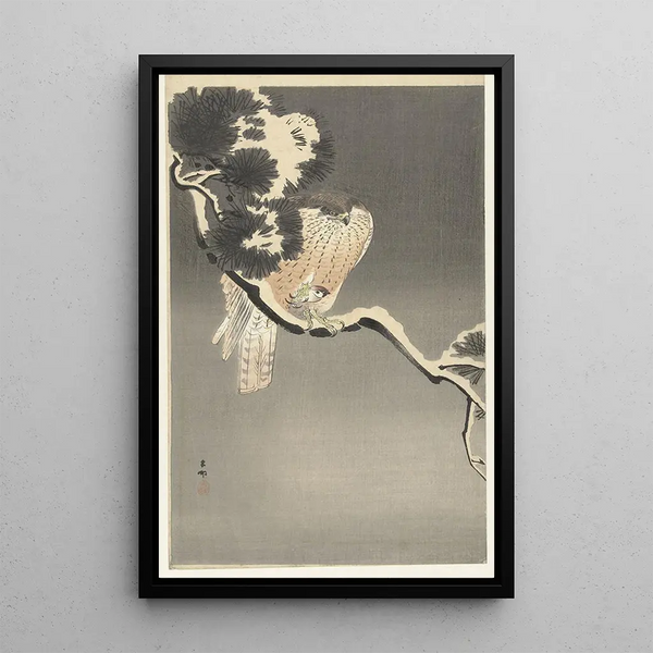 Faucon avec moineau - Ohara Koson — gerahmtes Bild an der Wand