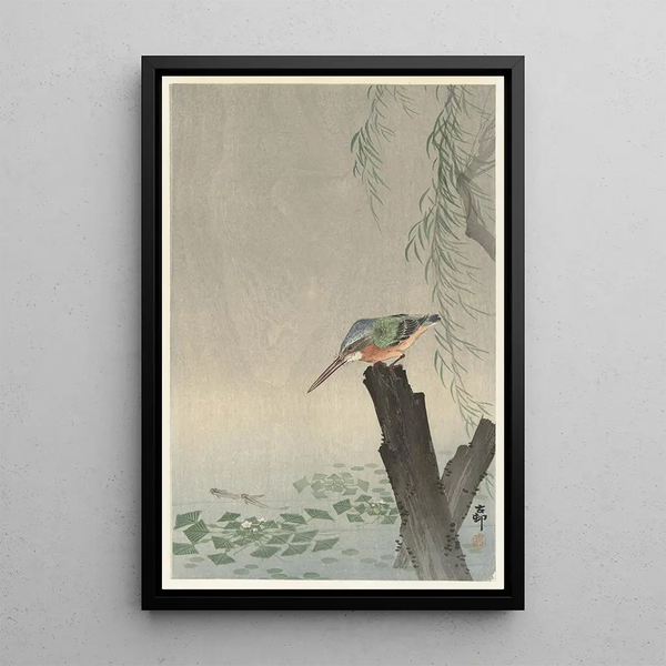 vom Eisvogel auf Baumstamm - Ohara Koson — gerahmtes Bild an der Wand