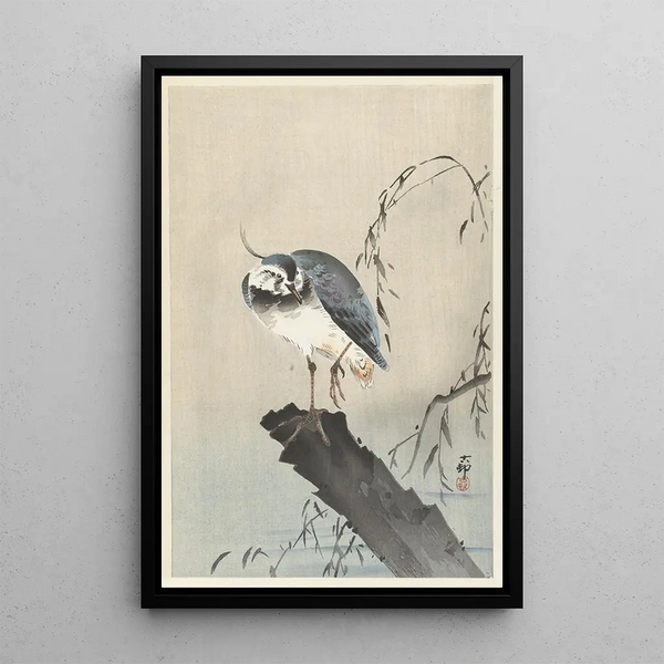 Vanneau sur souche d'arbre - Ohara Koson — gerahmtes Bild an der Wand