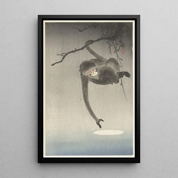 Affe und Mondreflex - Ohara Koson — gerahmtes Bild an der Wand