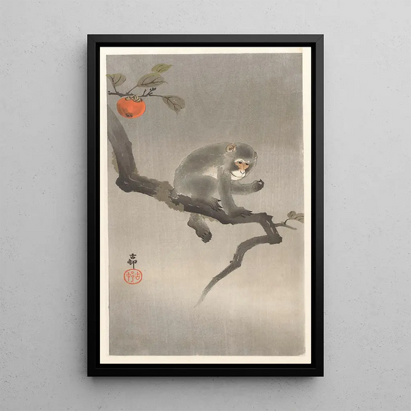 Affe in einem Persimmenbaum - Ohara Koson — gerahmtes Bild an der Wand