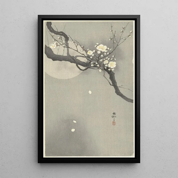 Blüten des Pflaumenbaums und Vollmond - Ohara Koson — gerahmtes Bild an der Wand